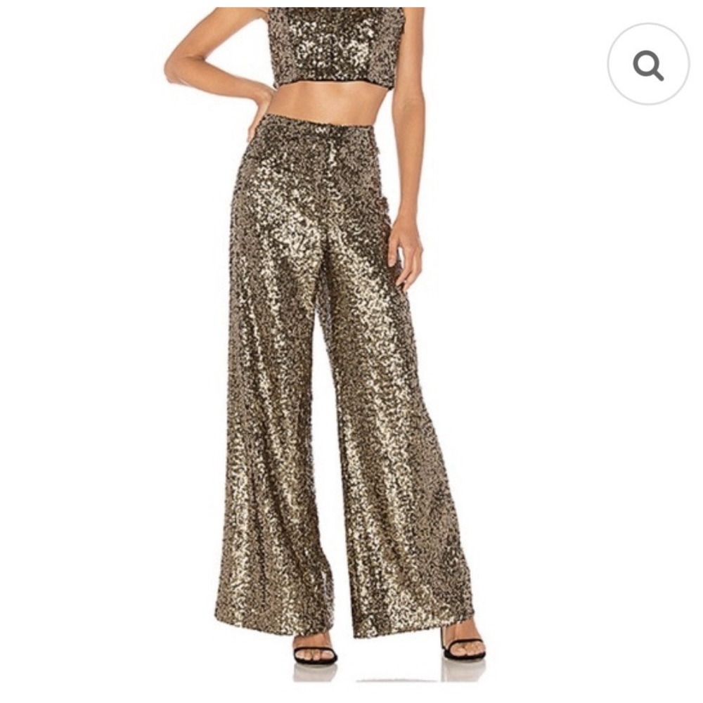 MILLY Sia Wide Leg Sequin Trousers Gold Sequence NWT SZ 2